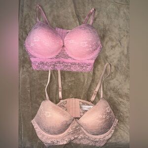 Lace Bralette Set - Pink and Cream